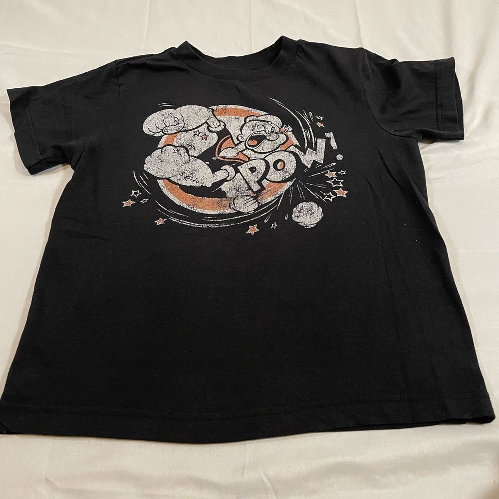 Popeye The Sailor Man Kids T-Shirt Black Graphic Tee Pow Cartoon‎ 2009